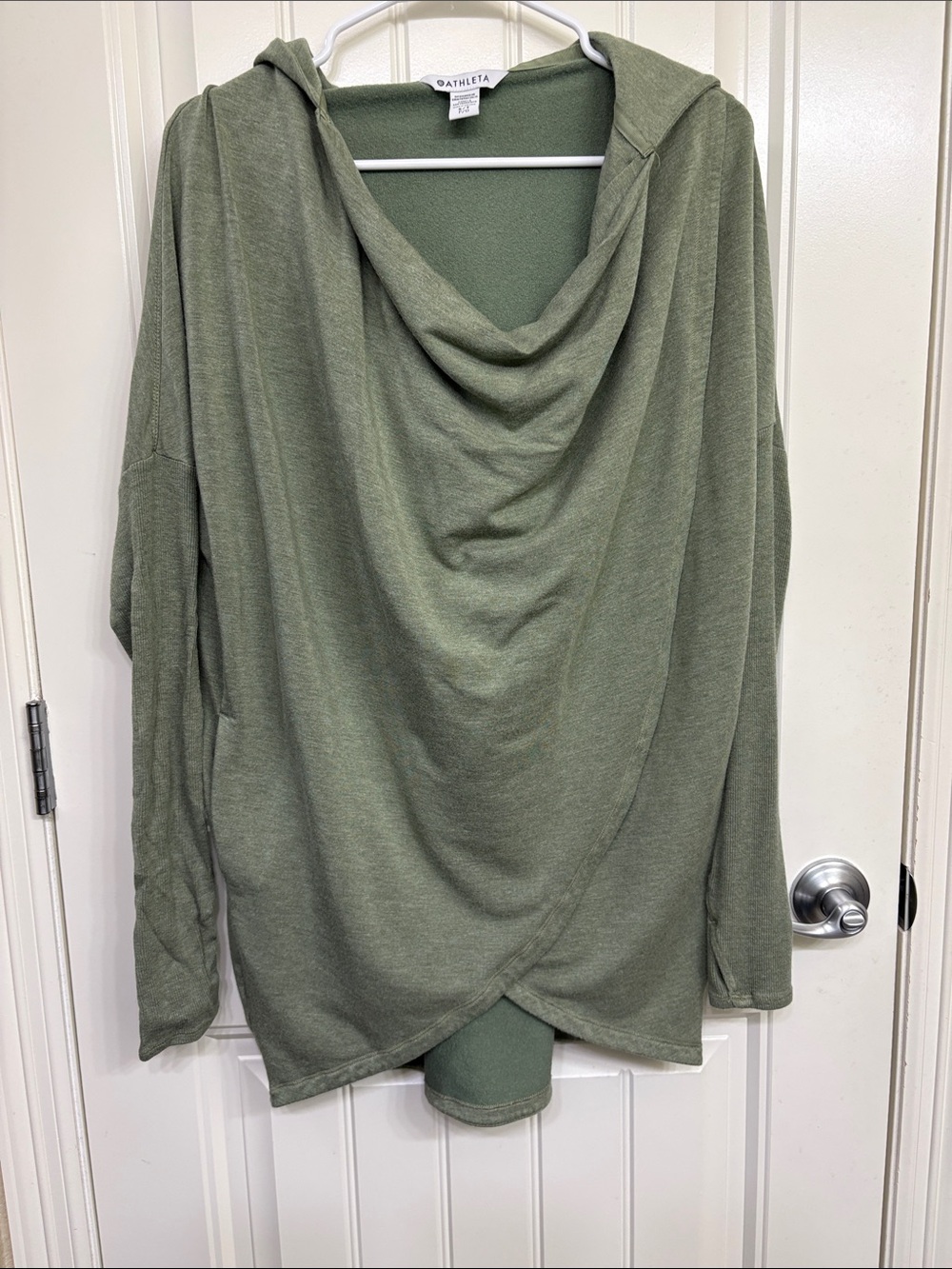 Athleta Purana Wrap Hoodie Olive Green Draped Hooded Pullover